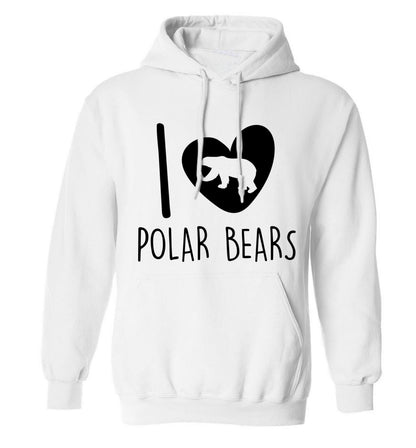 I Love Polar Bears adults unisex white hoodie 2XL