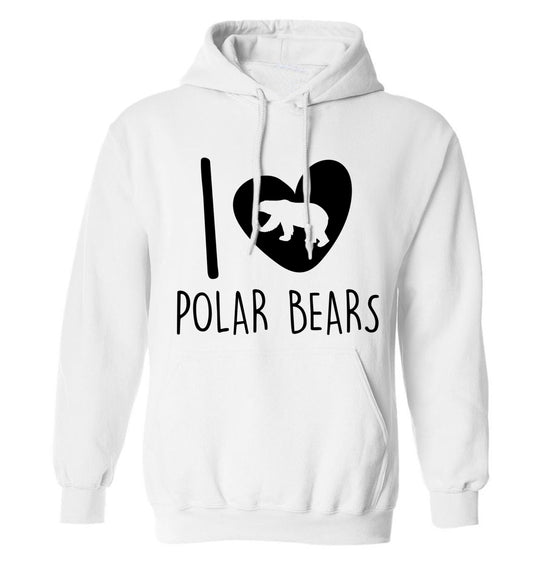 I Love Polar Bears adults unisex white hoodie 2XL