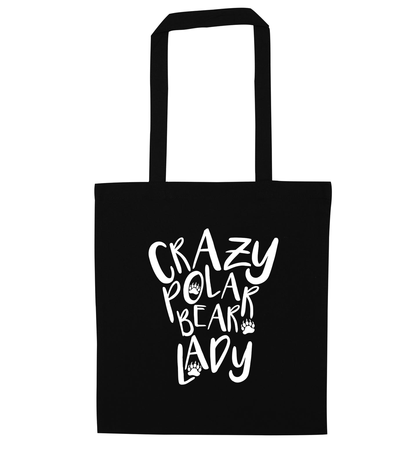 Crazy polar bear lady black tote bag