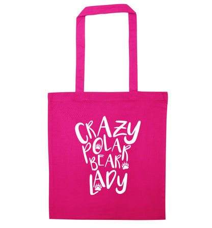 Crazy polar bear lady pink tote bag
