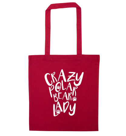 Crazy polar bear lady red tote bag