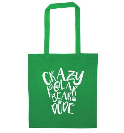 Crazy polar bear dude green tote bag