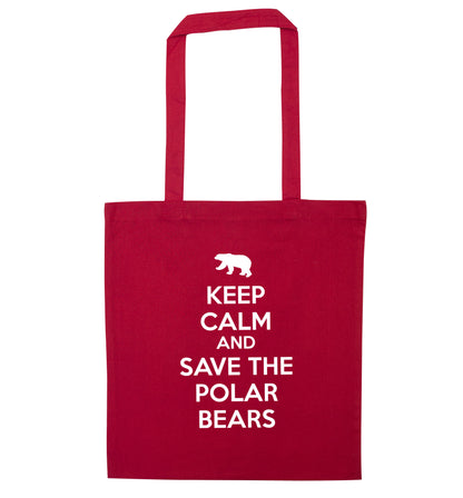 Keep calm and save the polar bears red tote bag
