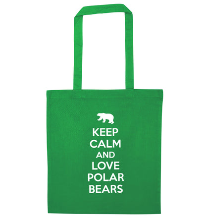 Keep calm and love polar bears green tote bag
