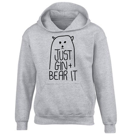 Just gin and bear it children's grey hoodie 12-13 Years