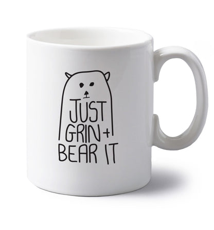 Just grin and bear it left handed white ceramic mug 