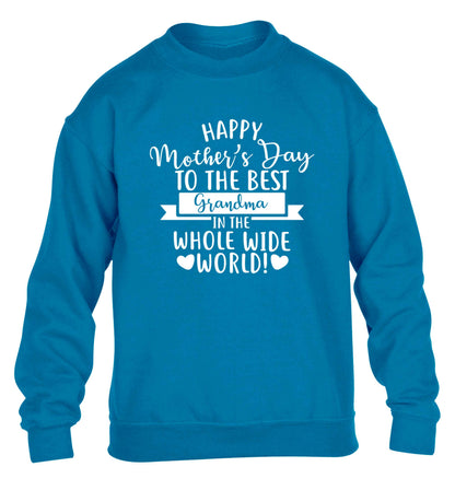 Happy mother's day to the best grandma in the world children's blue sweater 12-13 Years