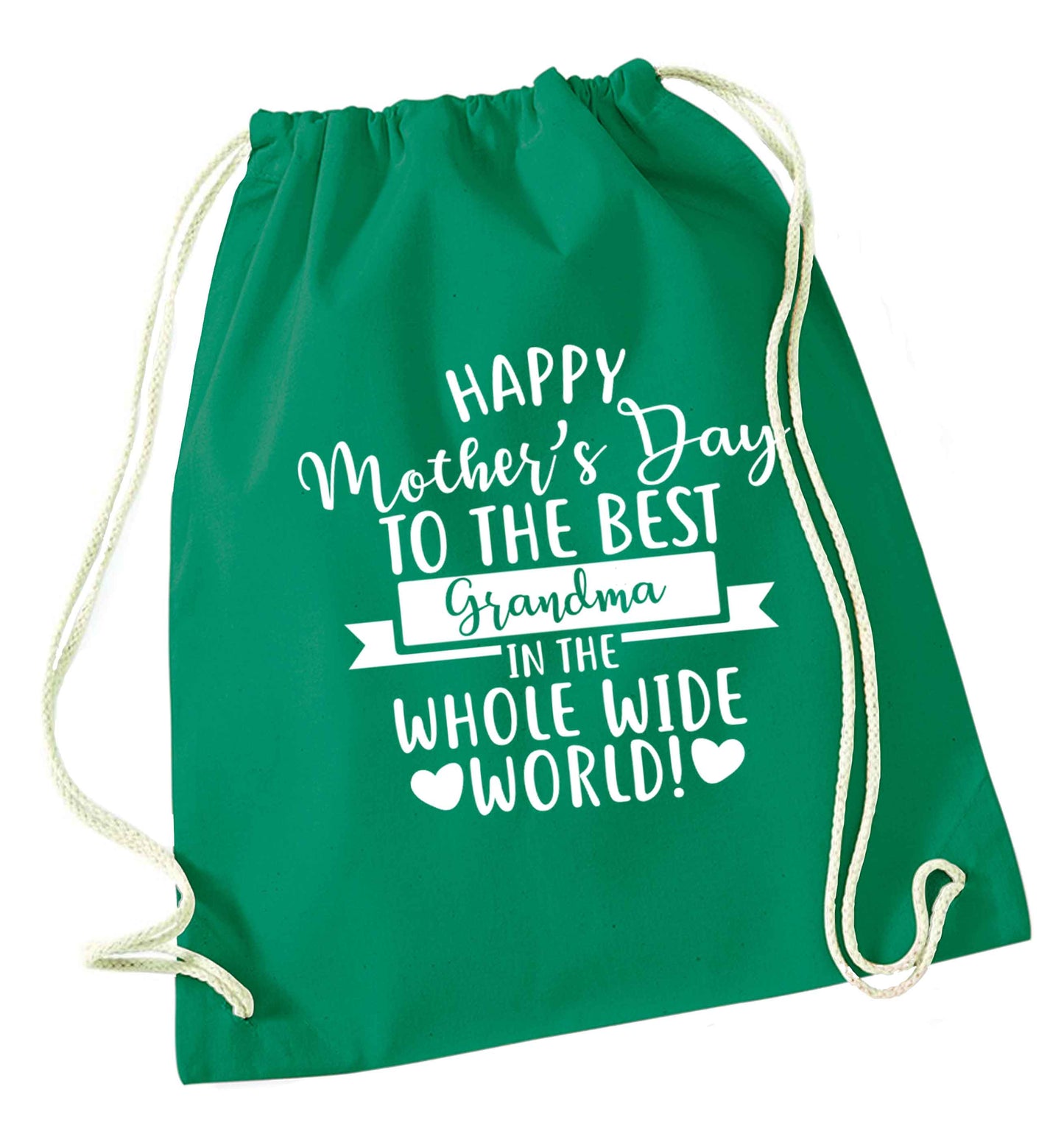 Happy mother's day to the best grandma in the world green drawstring bag