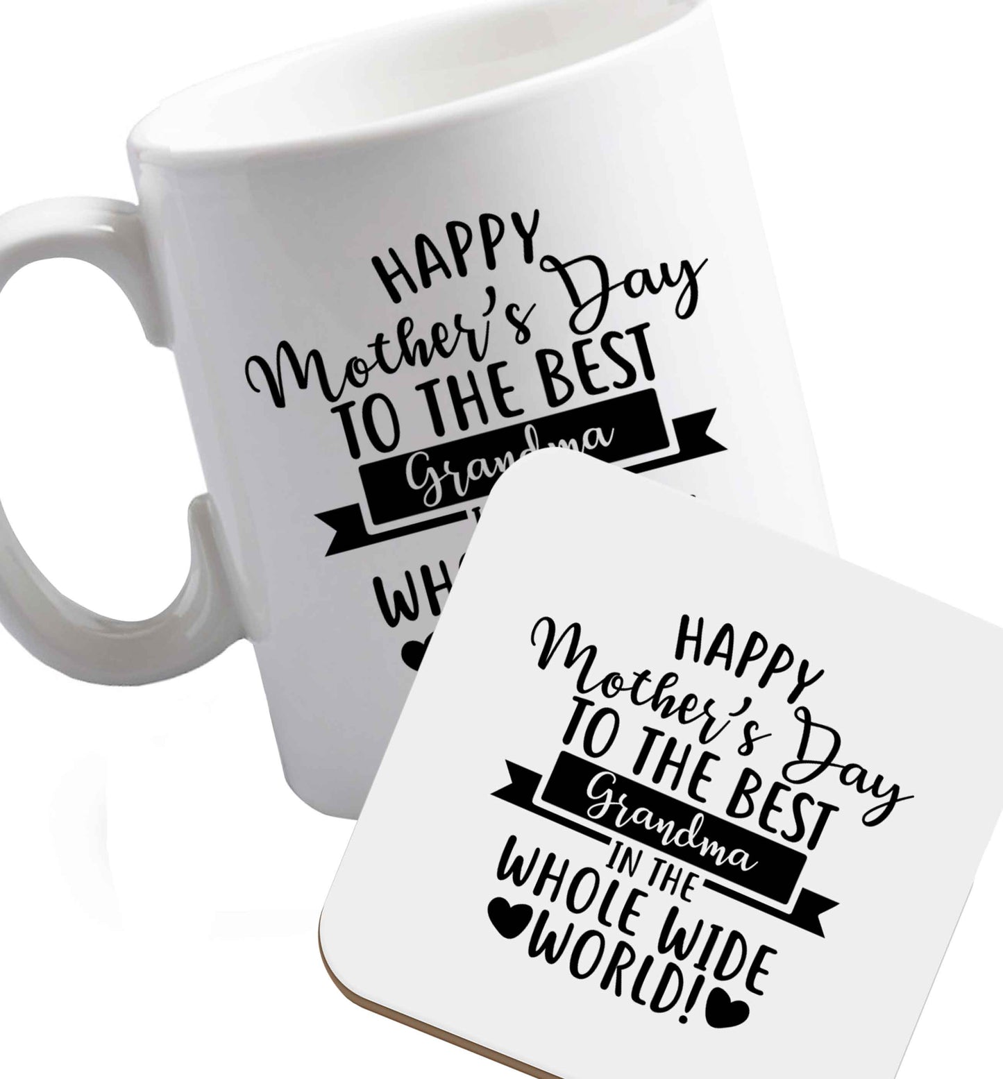 10 oz Happy mother's day to the best step-mum in the world ceramic mug and coaster set right handed