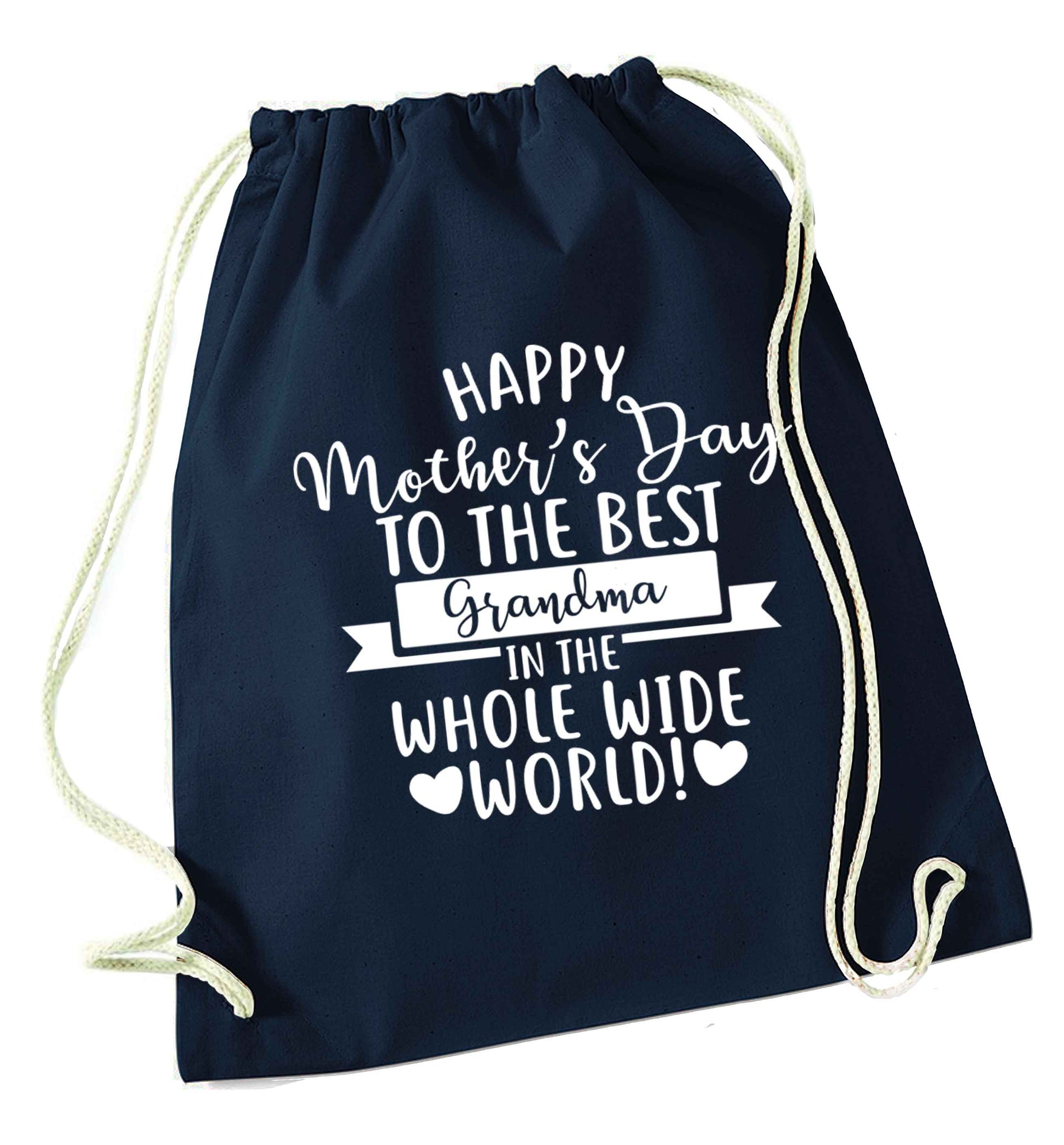 Happy mother's day to the best grandma in the world navy drawstring bag