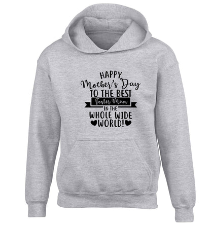 Happy mother's day to the best foster mum in the world children's grey hoodie 12-13 Years