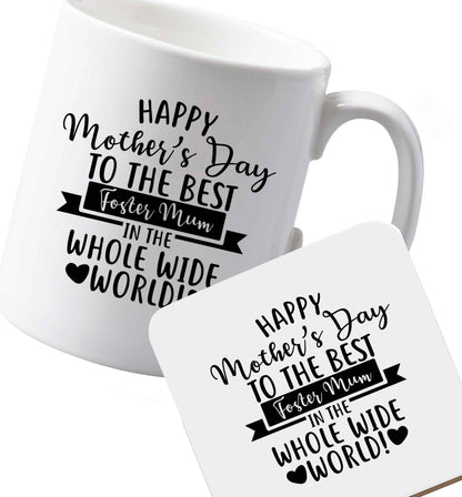 10 oz Ceramic mug and coaster Happy mother's day to the best foster mum in the world both sides