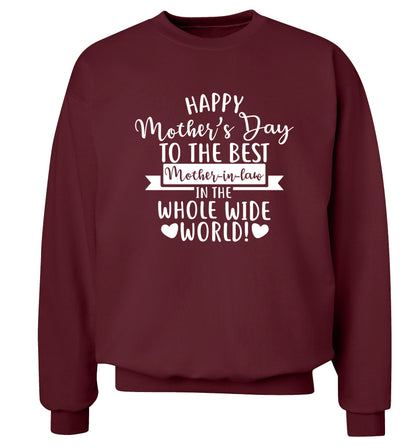 Happy mother's day to the best mother-in-law in the world Adult's unisex maroon Sweater 2XL