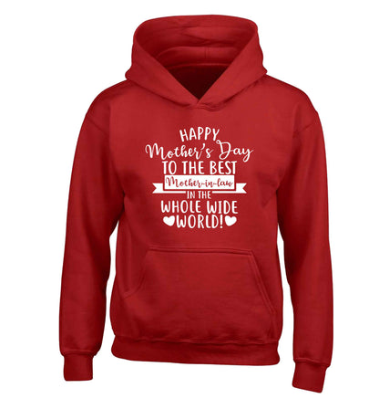 Happy mother's day to the best mother-in law in the world children's red hoodie 12-13 Years