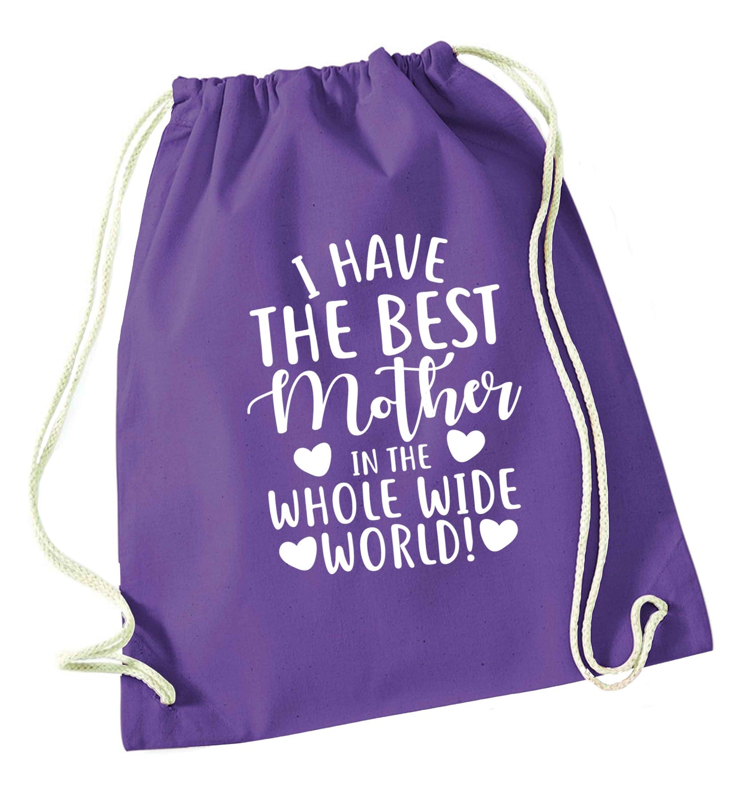 I have the best mother in the whole wide world purple drawstring bag