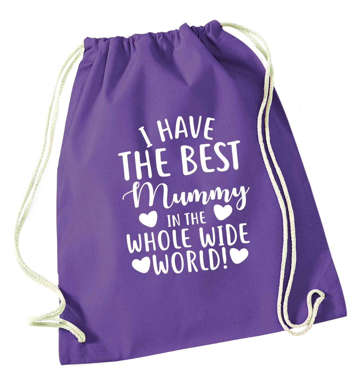 I have the best mummy in the whole wide world purple drawstring bag