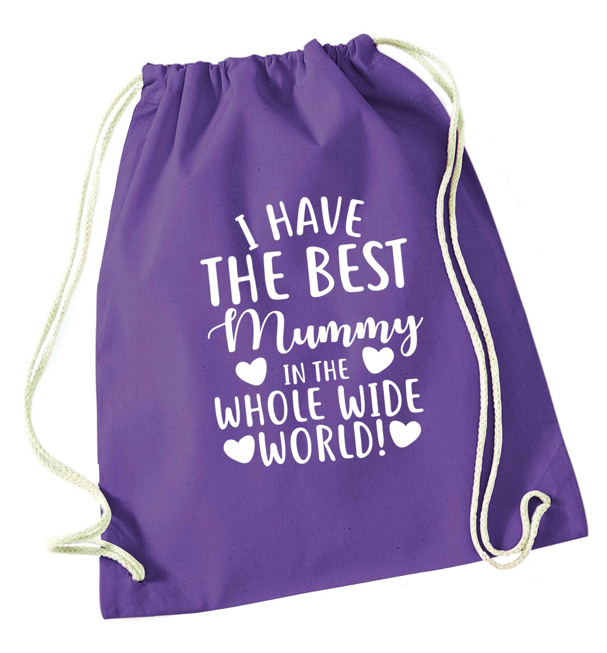 I have the best mummy in the whole wide world purple drawstring bag