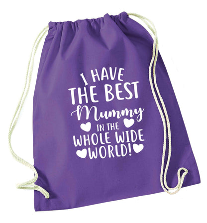 I have the best mummy in the whole wide world purple drawstring bag