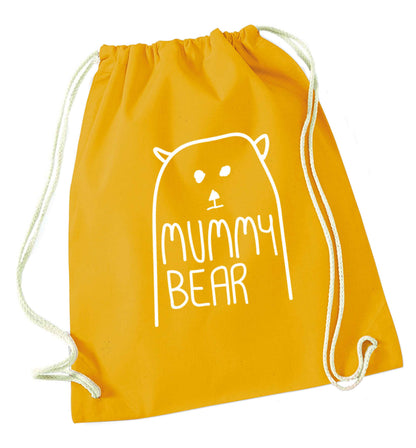 Mummy bear mustard drawstring bag