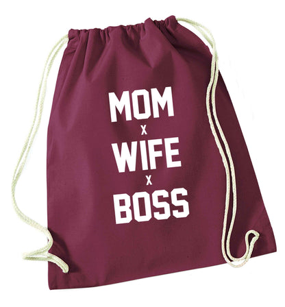 Mum wife boss maroon drawstring bag