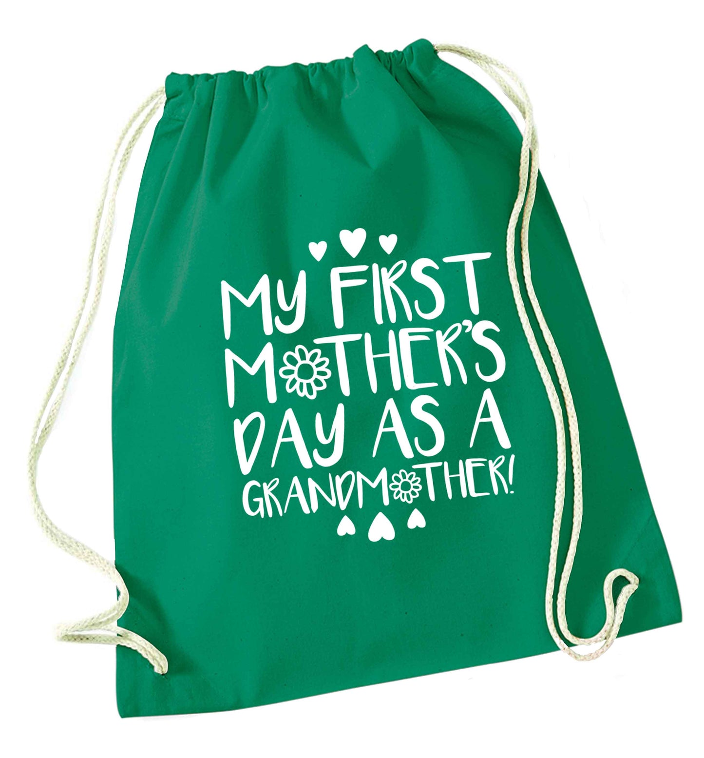 It's my first mother's day as a grandmother green drawstring bag