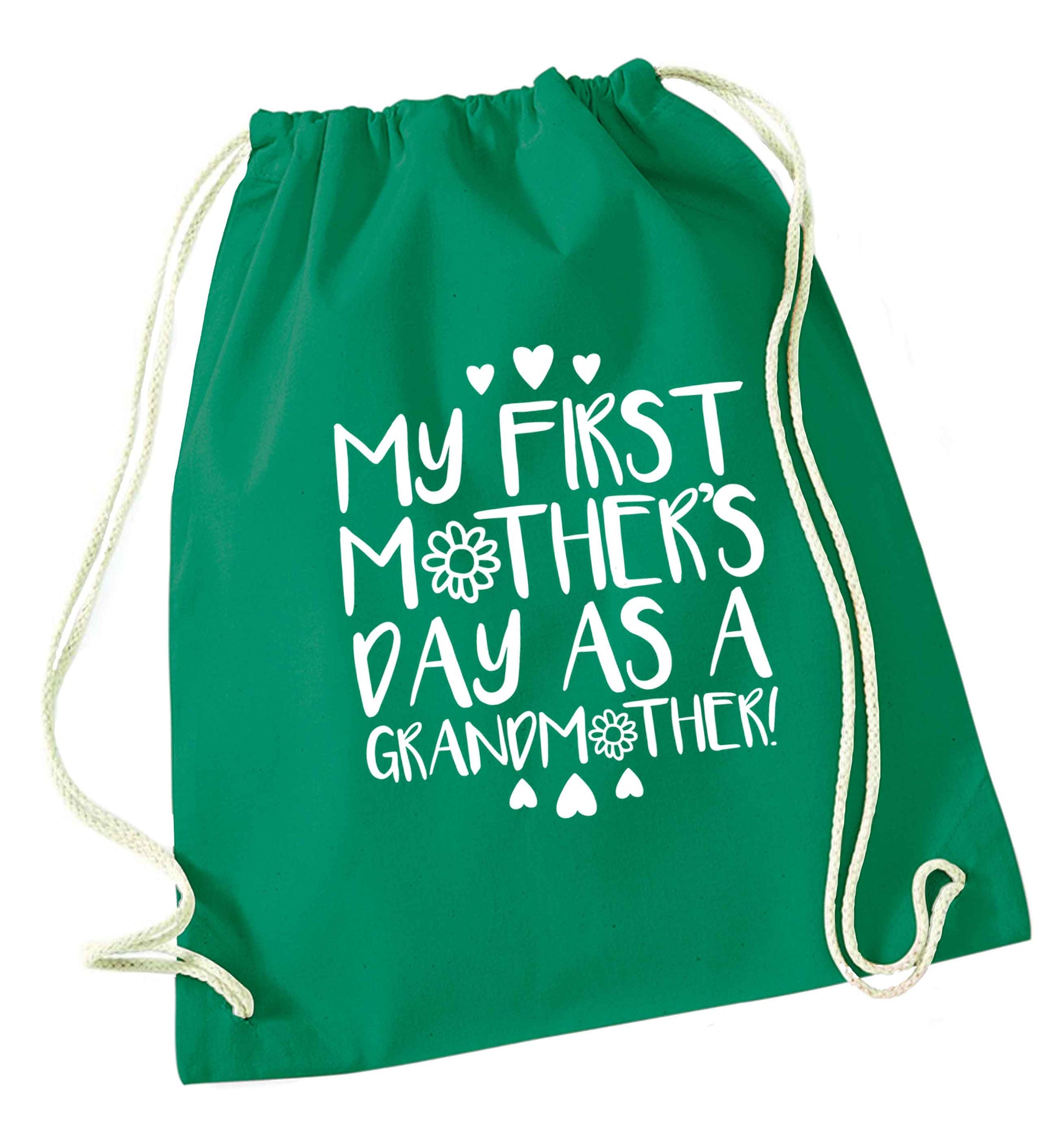 It's my first mother's day as a grandmother green drawstring bag