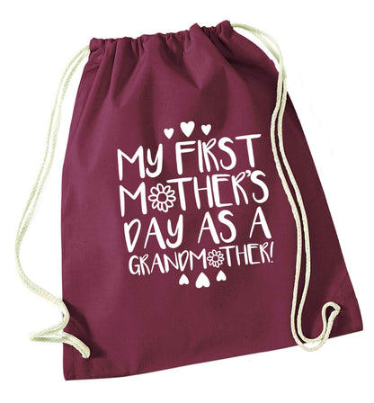 It's my first mother's day as a grandmother maroon drawstring bag