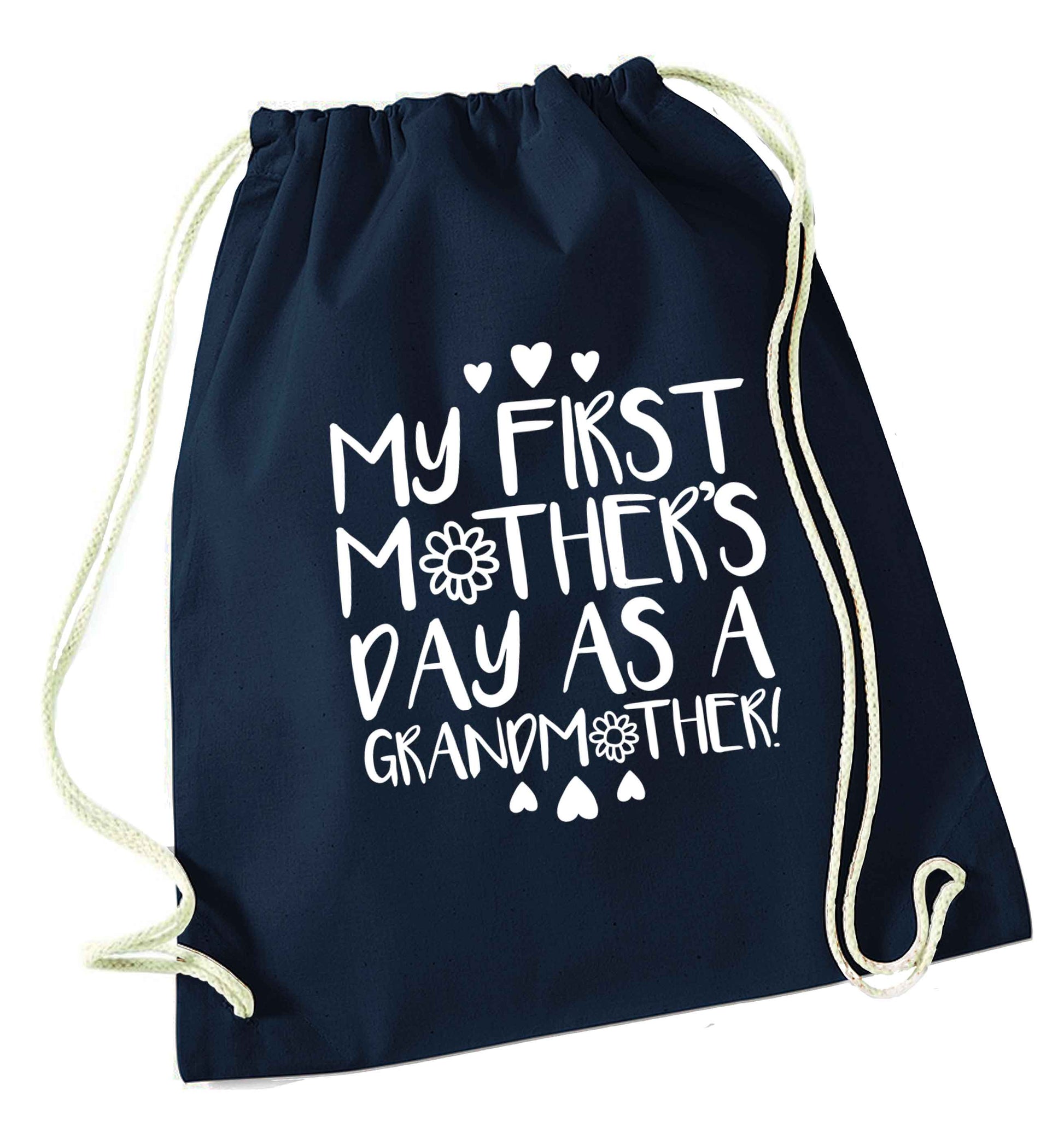 It's my first mother's day as a grandmother navy drawstring bag