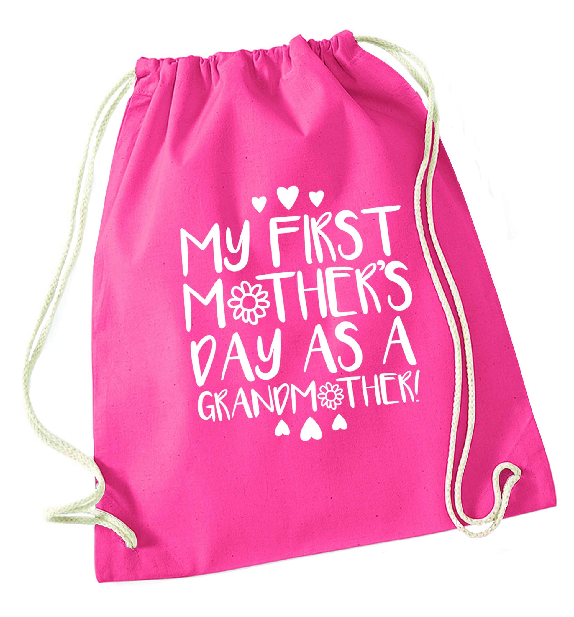It's my first mother's day as a grandmother pink drawstring bag