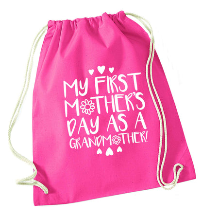 It's my first mother's day as a grandmother pink drawstring bag