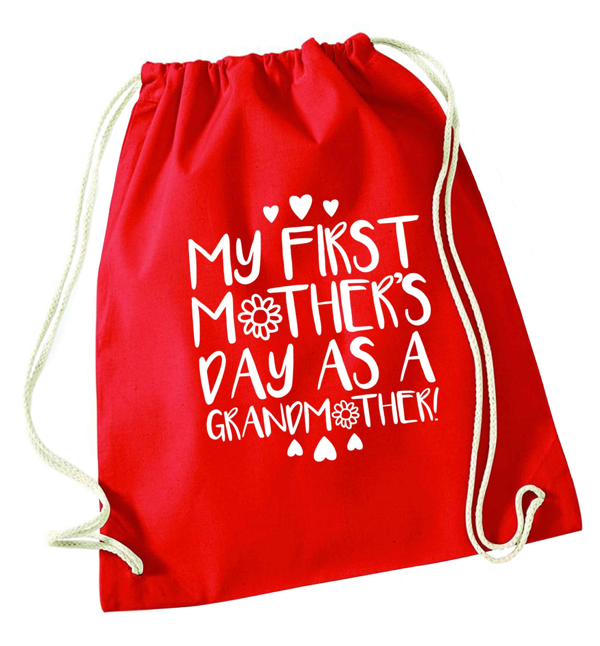 It's my first mother's day as a grandmother red drawstring bag 