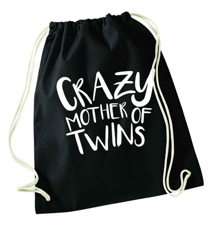 Crazy mother of twins black drawstring bag