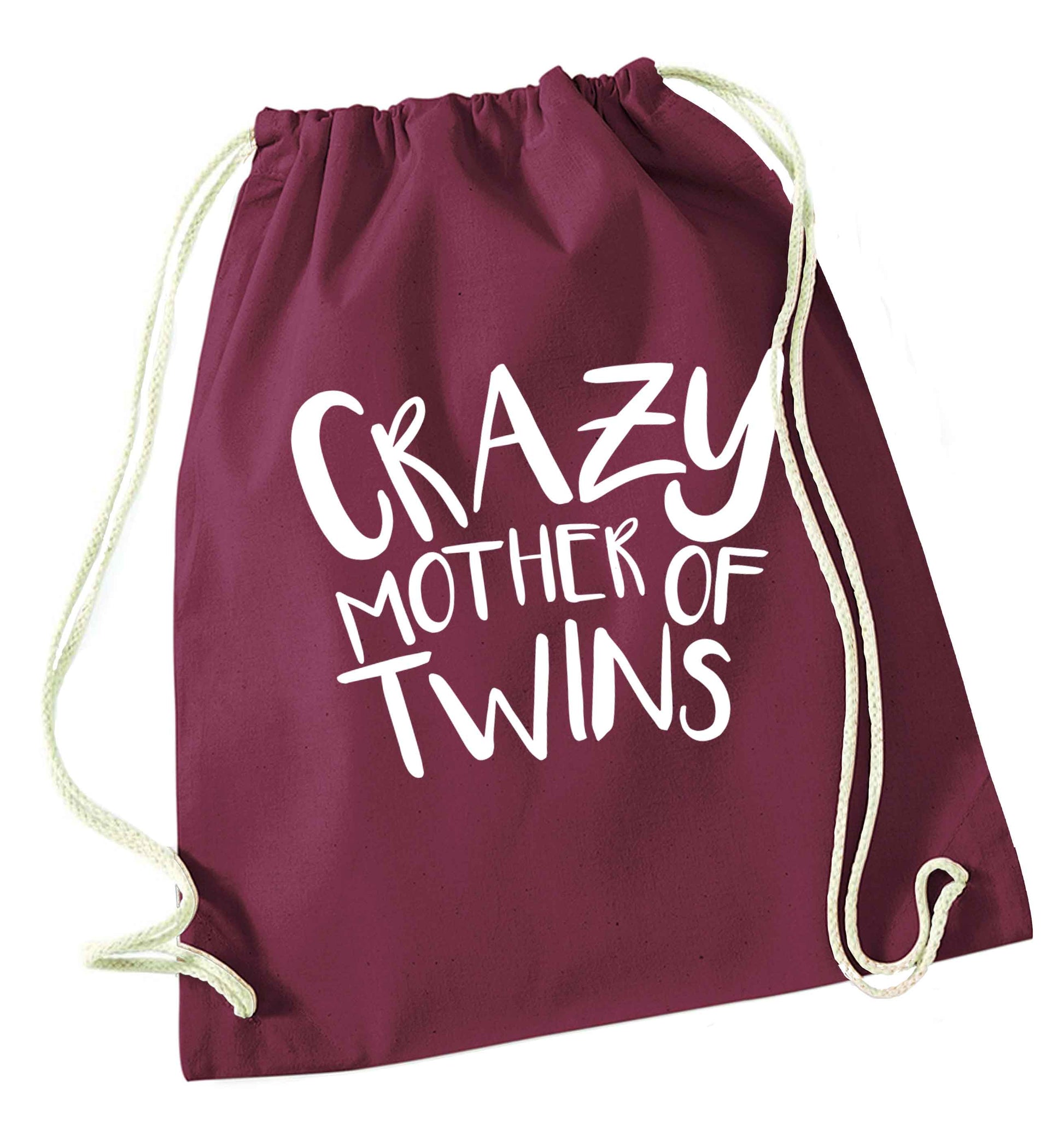 Crazy mother of twins maroon drawstring bag