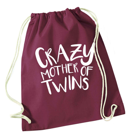 Crazy mother of twins maroon drawstring bag
