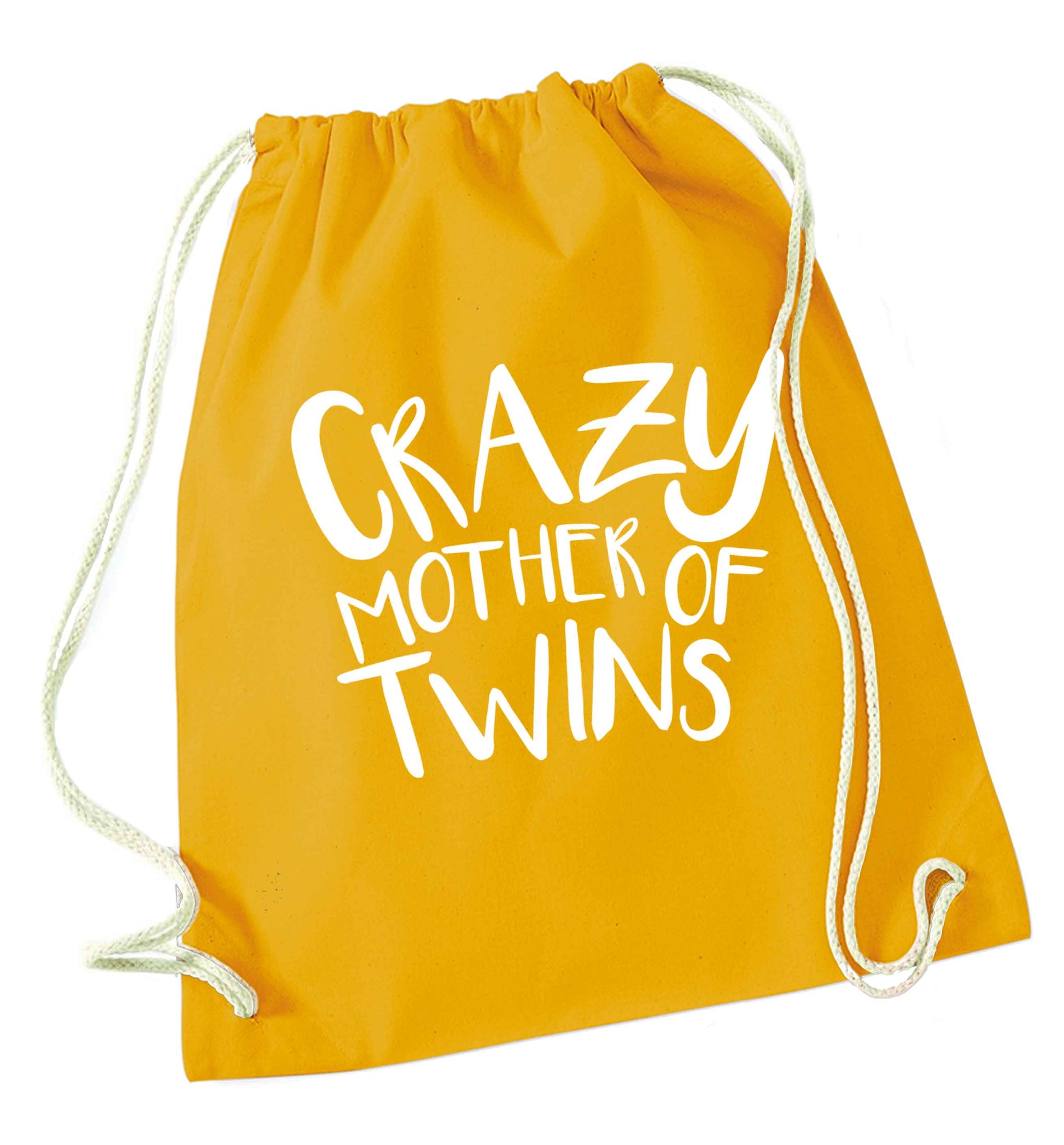Crazy mother of twins mustard drawstring bag