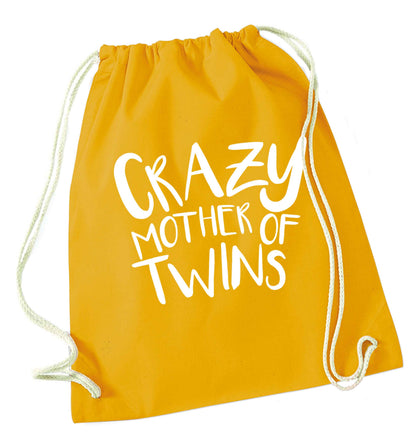 Crazy mother of twins mustard drawstring bag