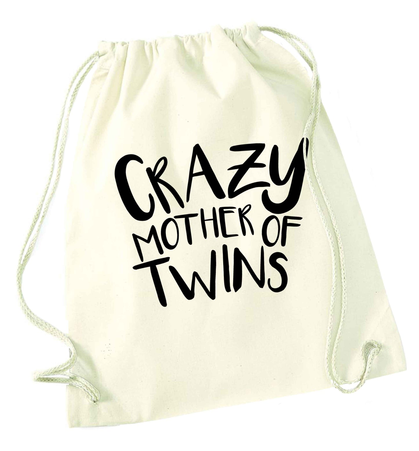 Crazy mother of twins natural drawstring bag