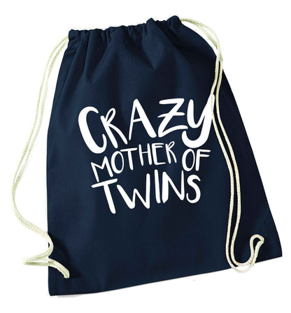 Crazy mother of twins navy drawstring bag