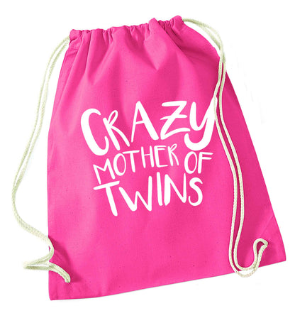 Crazy mother of twins pink drawstring bag
