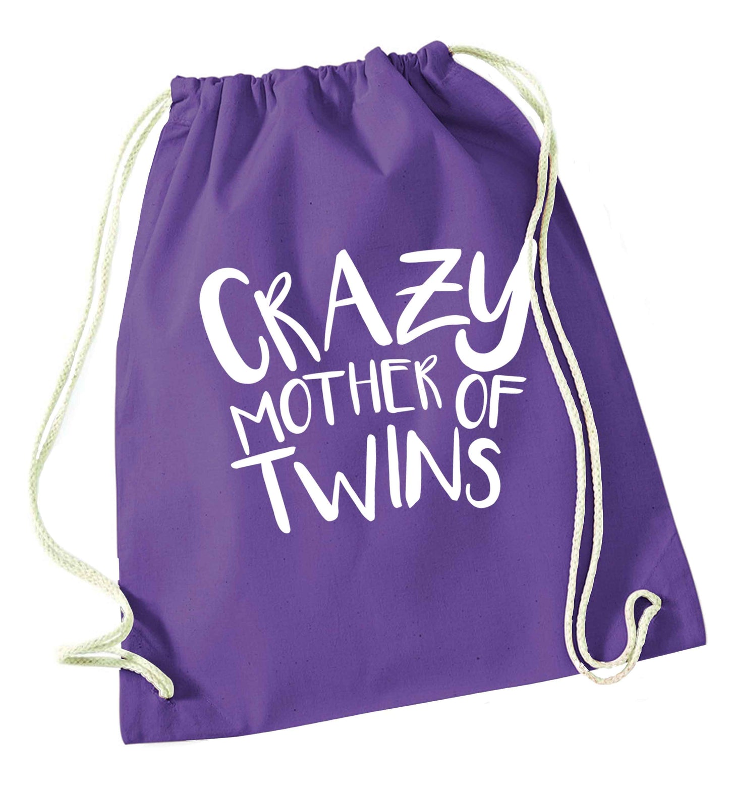 Crazy mother of twins purple drawstring bag