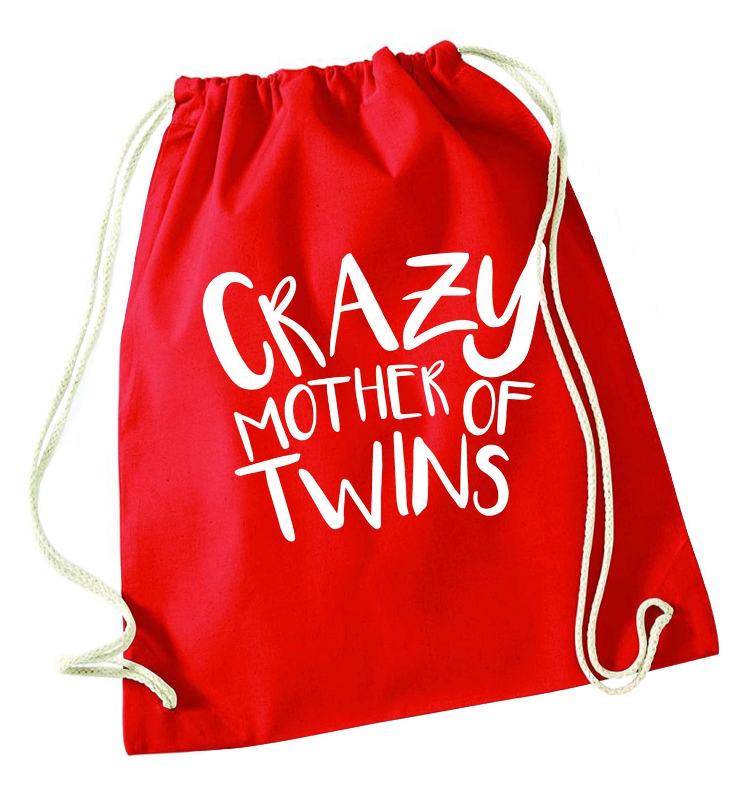 Crazy mother of twins red drawstring bag 
