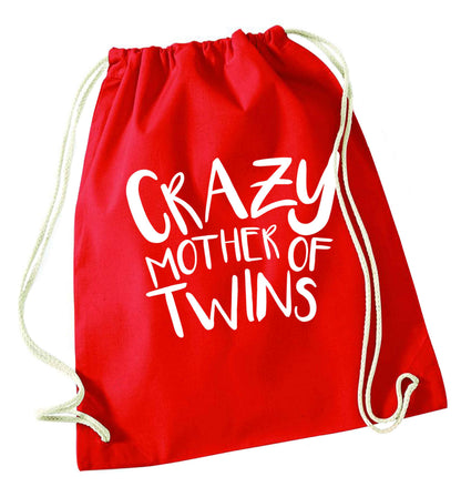 Crazy mother of twins red drawstring bag 