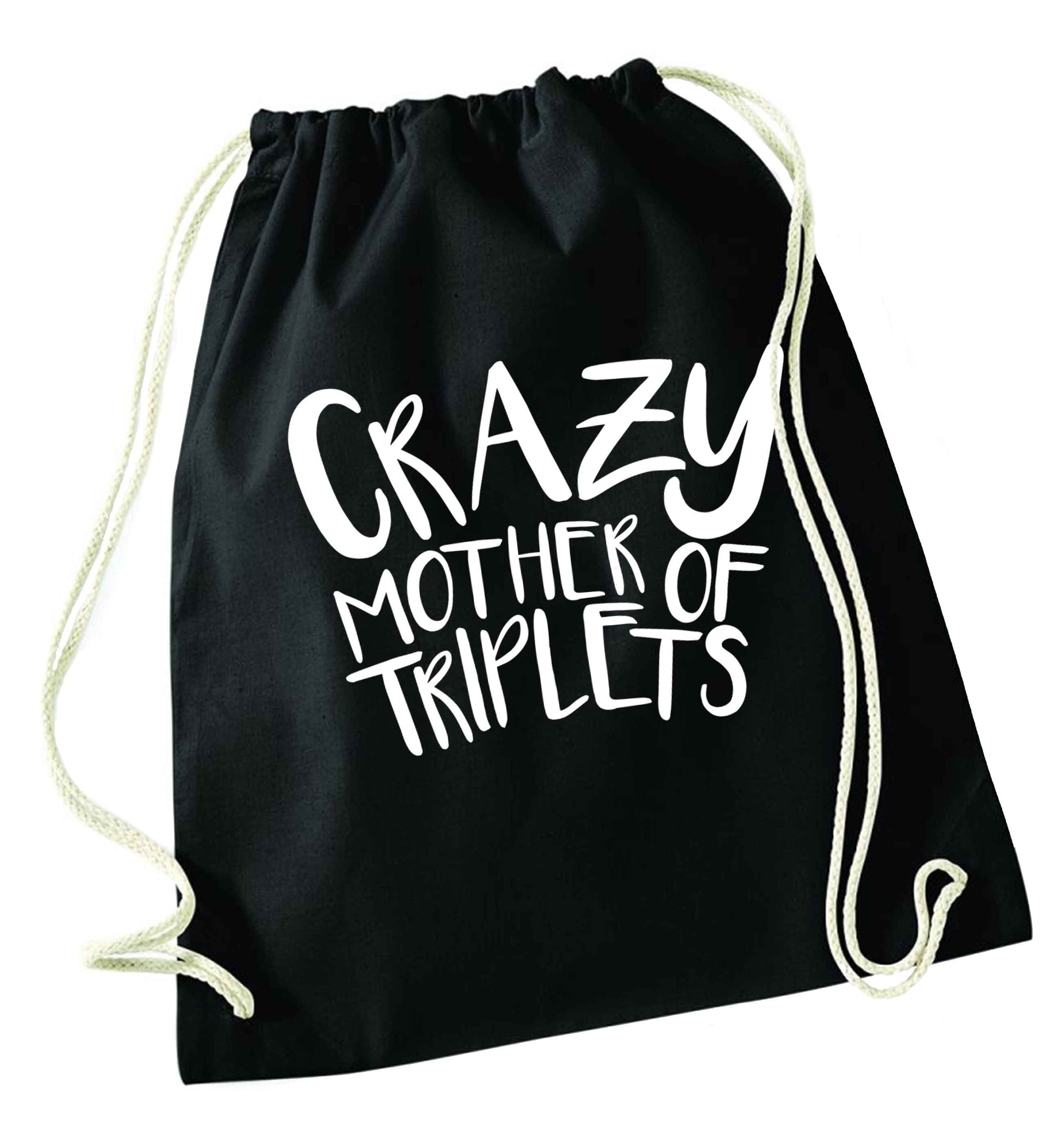 Crazy mother of triplets black drawstring bag