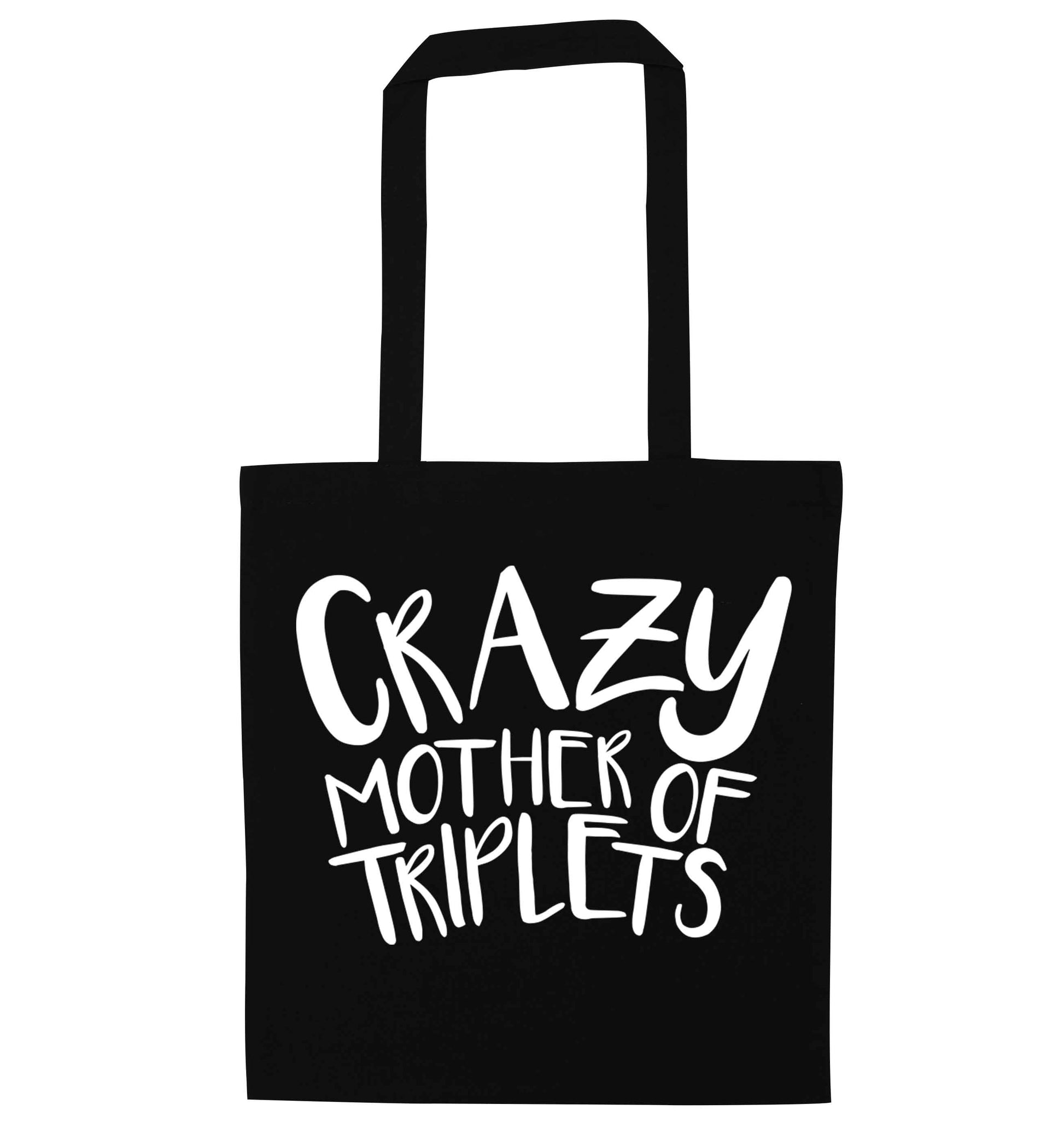 Crazy mother of triplets black tote bag