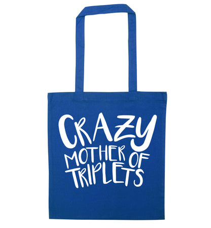 Crazy mother of triplets blue tote bag