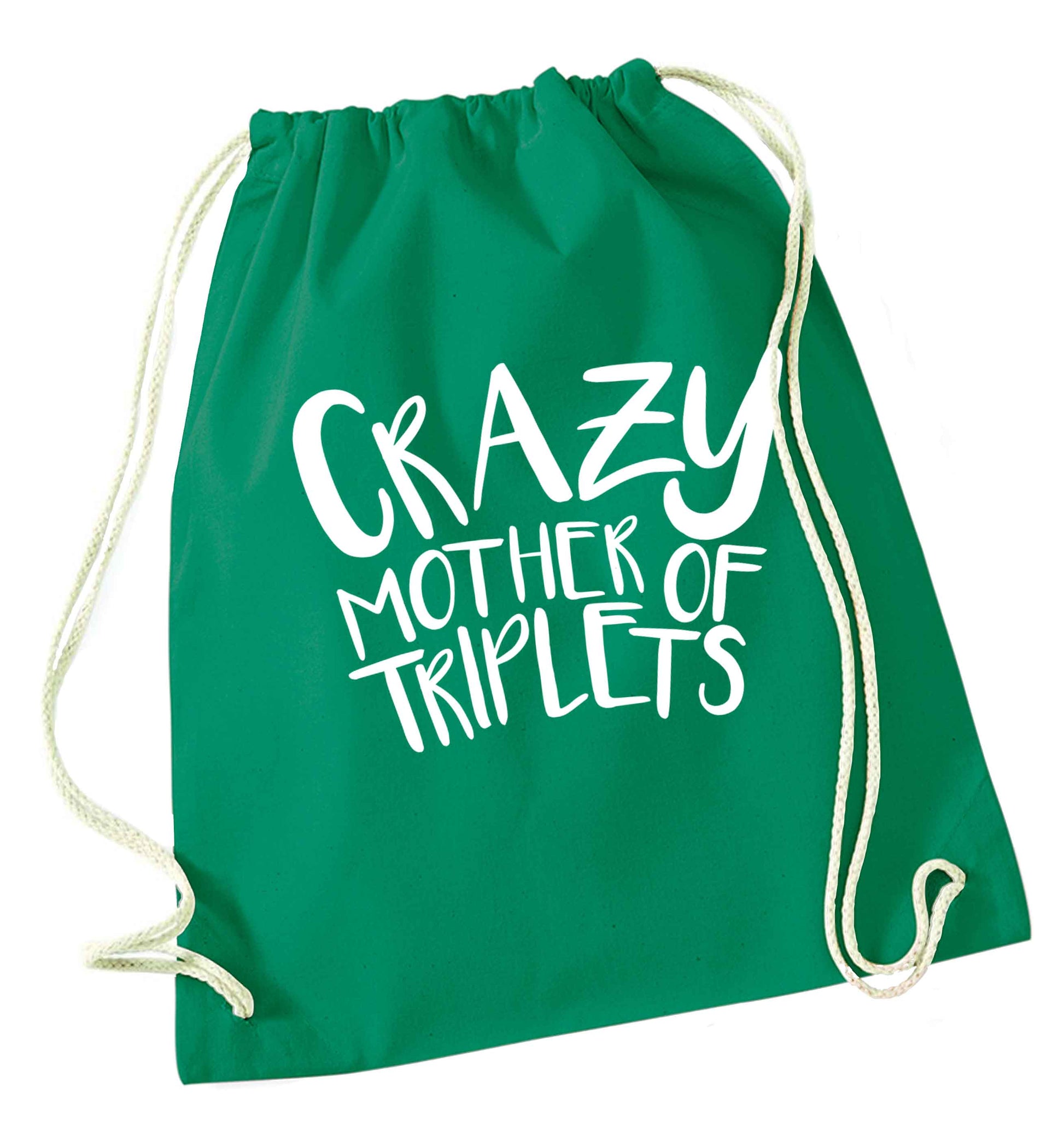 Crazy mother of triplets green drawstring bag