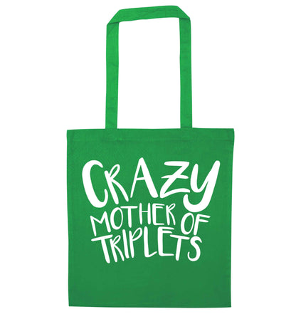 Crazy mother of triplets green tote bag