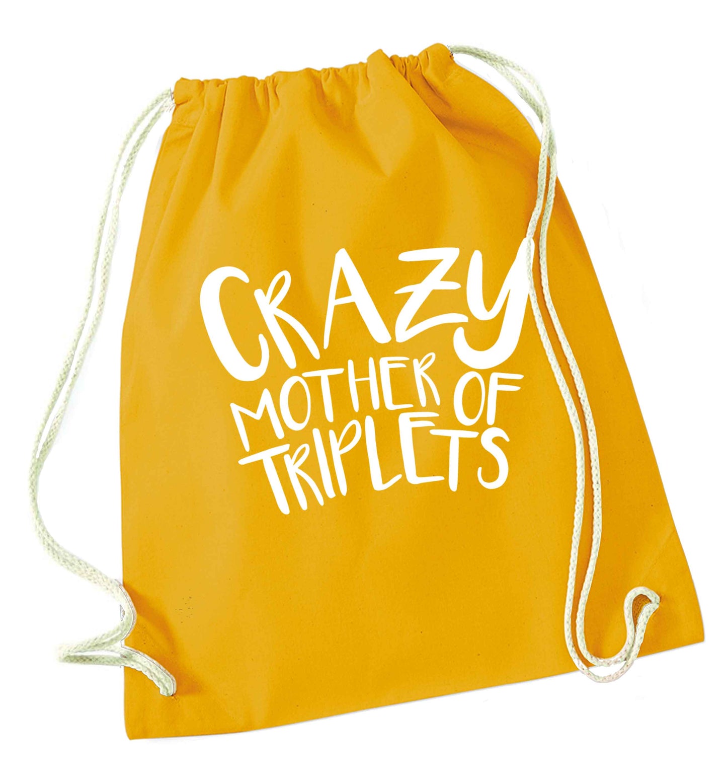 Crazy mother of triplets mustard drawstring bag
