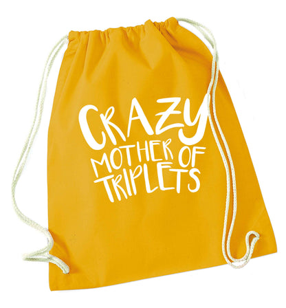 Crazy mother of triplets mustard drawstring bag