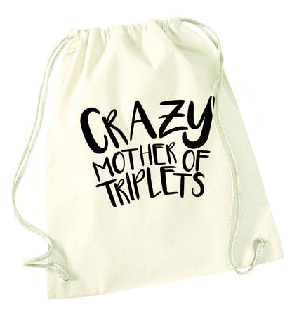 Crazy mother of triplets natural drawstring bag